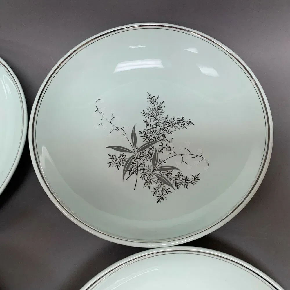 Lady Empire Princess Permacal Coup Bowls Oven Proof Green Platinum Trim Lot of 4